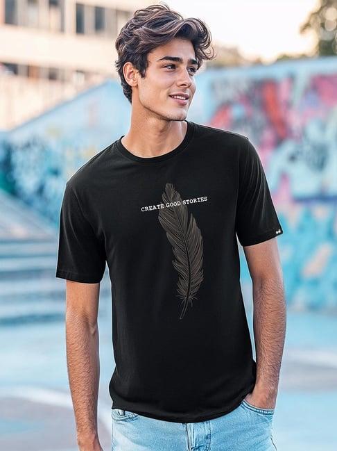 Bewakoof Men's Black Create Good Stories Typography T-shirt