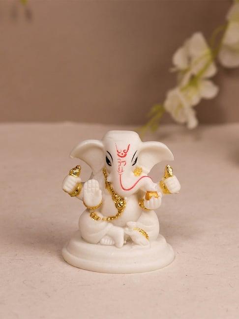 Art Street Marble White Ganesh Ji Statue Showpiece Idol