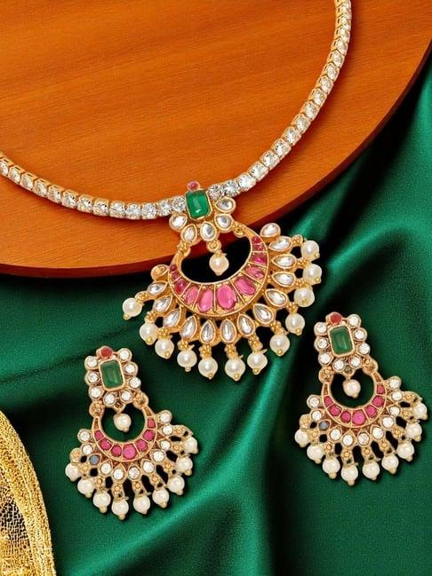 OOMPH Gold American Diamond Necklace & Earring Set