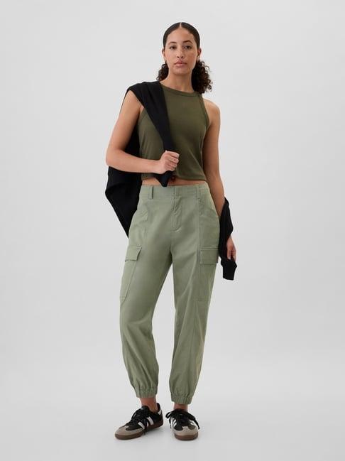 Gap Green Cotton Solid Relaxed Fit Mid Rise Cargo Joggers