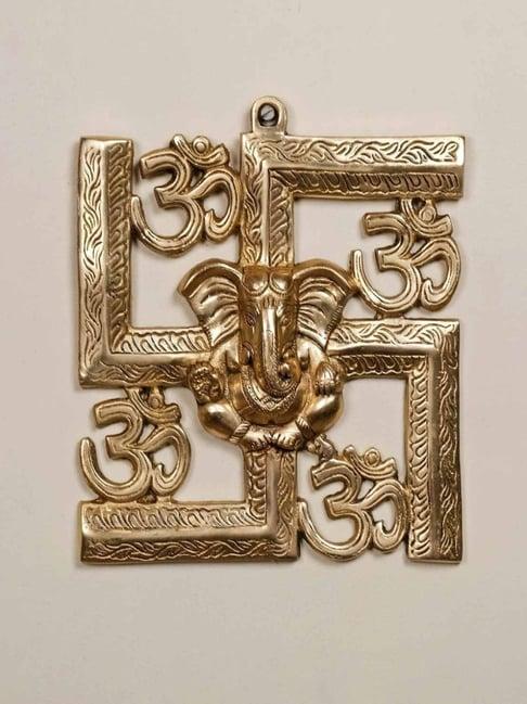 Ekaa Handicrafts Golden Brass Swastik Ganesha Wall Hanging