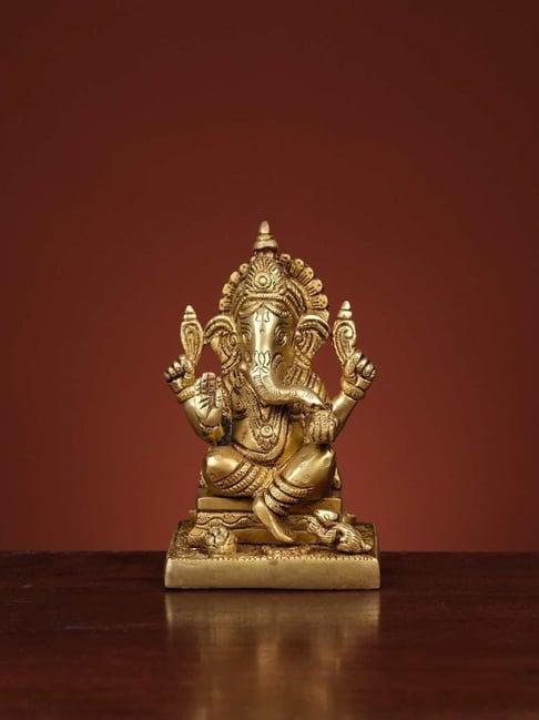 Ekaa Handicrafts Golden Brass Ganesha Statue Majestic Ganpati Idol