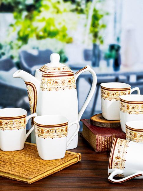SONAKI White Bone China Cup with Kettle - Set of 7