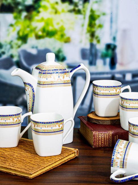 SONAKI White Bone China Cup with Kettle - Set of 7