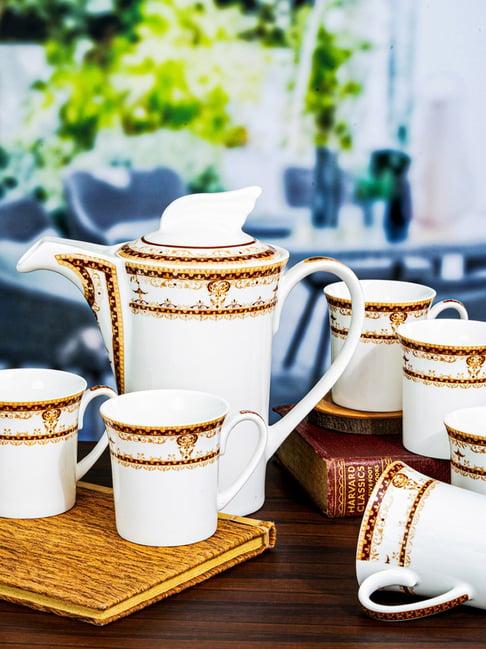 SONAKI White Bone China Cup with Kettle - Set of 7