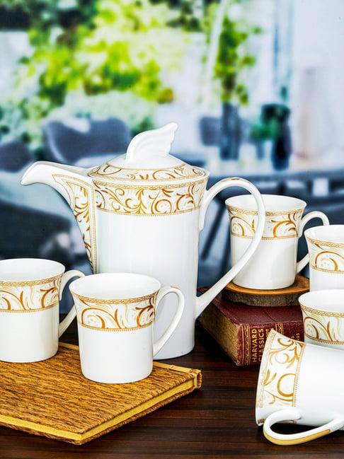 SONAKI White Bone China Cup with Kettle - Set of 7