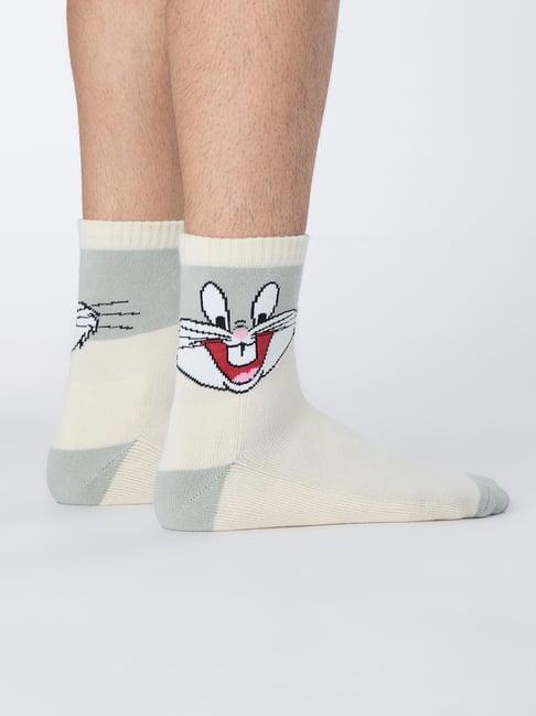 The Souled Store Off White Blended Printed Socks