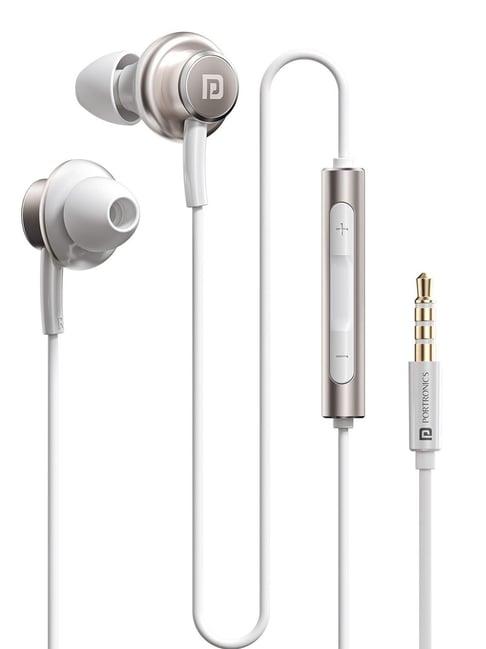 Portronics Conch Sigma A in Ear 3.5mm Aux Wired Earphones with in Line HD Mic, Powerful Audio -White