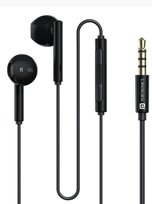 Portronics Conch Theta A in Ear 3.5mm Wired Earphones with In Line HD Mic, Powerful Audio - Black