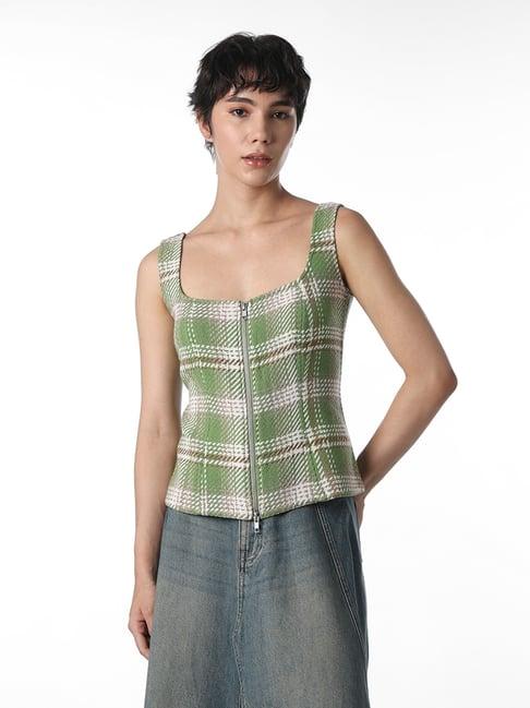 Only Green Cotton Checked Top