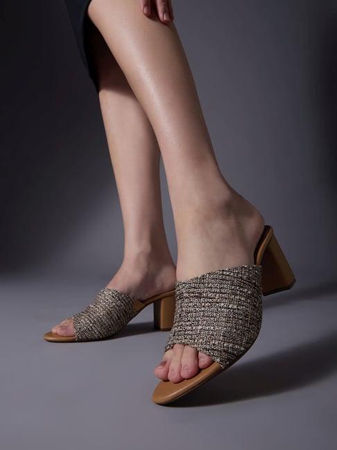 Womens Beige Casual Solid Round Toe Block Heels