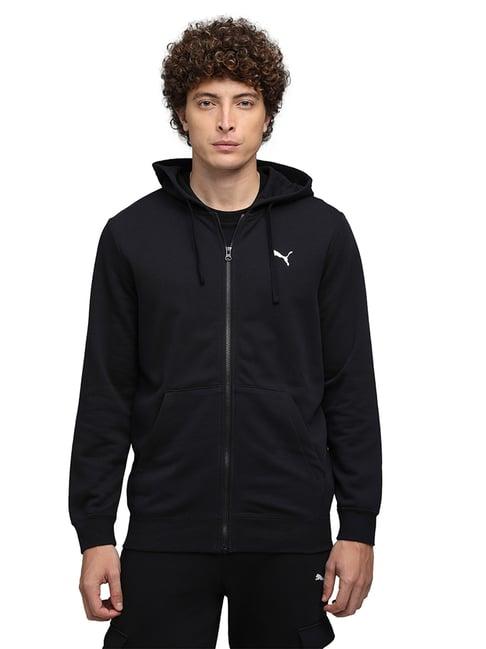 Puma Black Essentials Rubber Print Full-Zip Regular Fit Hoodie