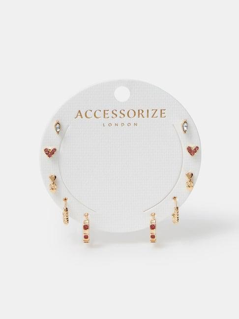 Accessorize London Pink Golden Earrings for Women Pack of 5