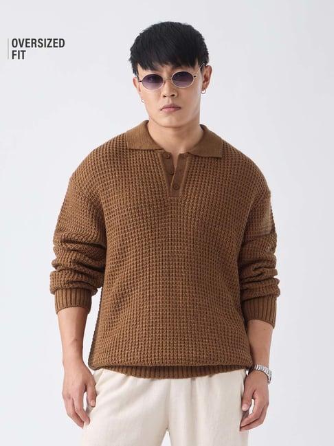The Souled Store Chunky Knit Bronze Oversized Pullover