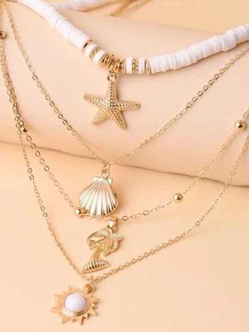 OOMPH White Sea Shell Necklace Multi Layer Design for Women