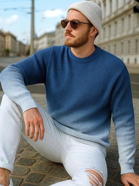 Bewakoof Men's Blue Ombre Oversized Sweater
