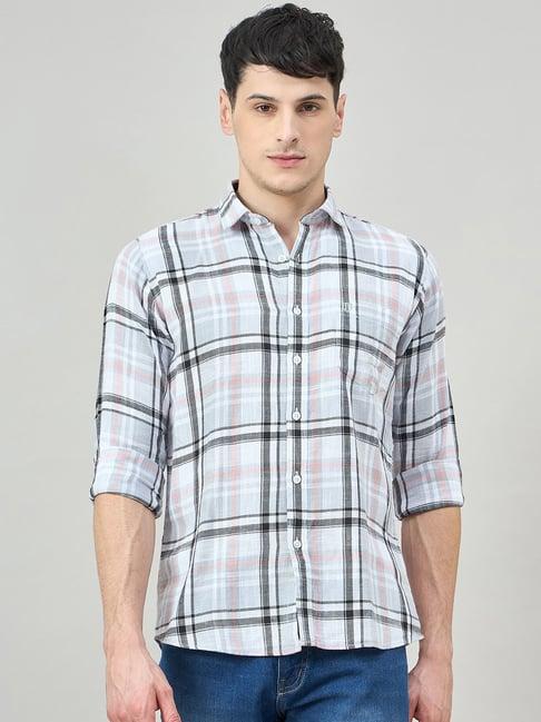 Duke Blue Cotton Slim Fit Checked Shirt