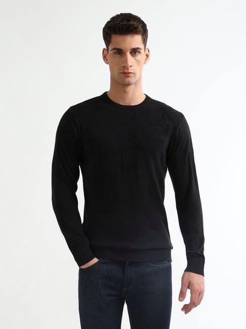 Arrow Black Cotton Regular Fit Texture Sweater