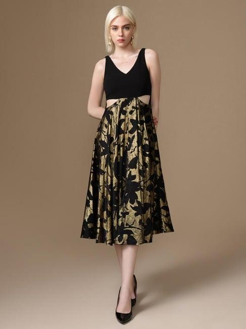 Kazo Black Flared Fit Abstract Dress