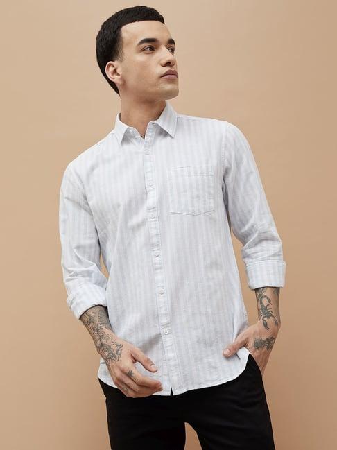 Fame Forever By Lifestyle Light Blue Cotton Smart Fit Striped Shirt