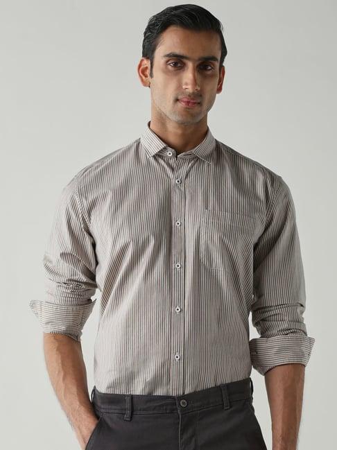 Reid & Taylor Navy Cotton Regular Fit Striped Shirt