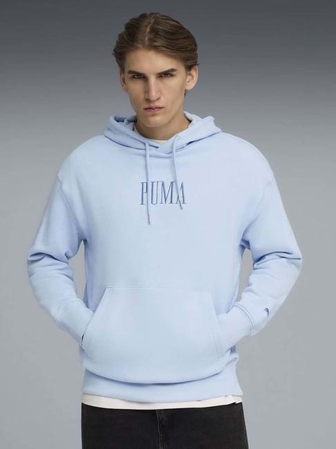 Puma Blue Cotton Relaxed Fit Logo Printed Hooded Sweatshirt