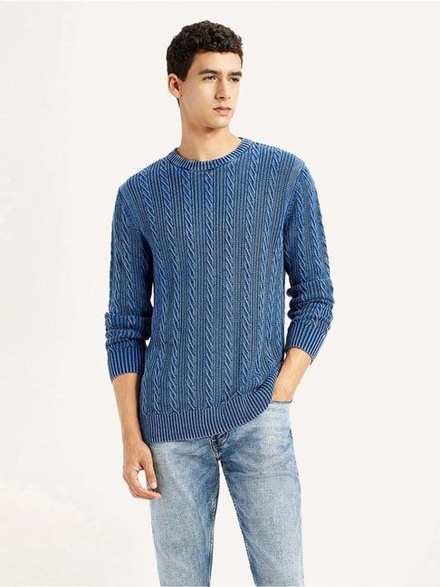 Levi's Blue Cotton Regular Fit Self Pattern Sweater