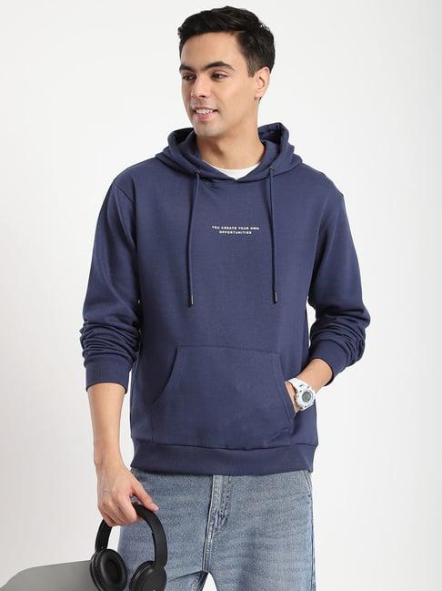 R&B Navy Cotton Regular Fit Printed Hoodie