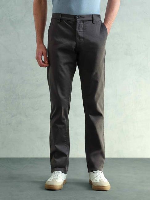 Arrow Sport Charcoal Cotton Slim Fit Trousers