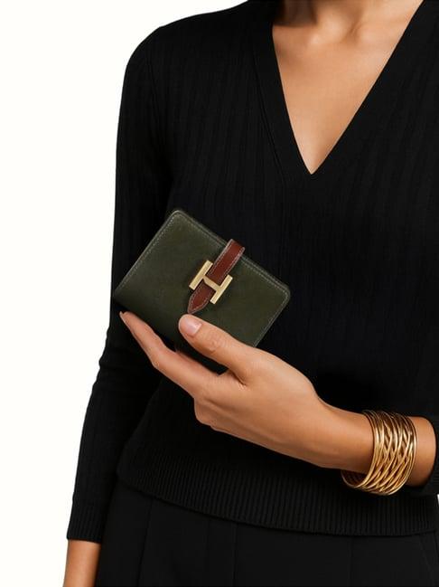 Hidesign Olive & Tan IVY TRINITY W2 Small Leather Wallet
