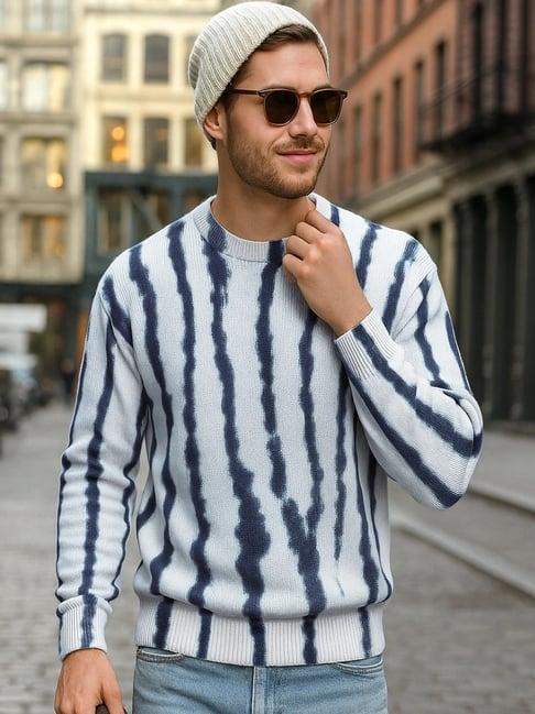 Bewakoof Men's Blue & White Tie & Dye Oversized Sweater