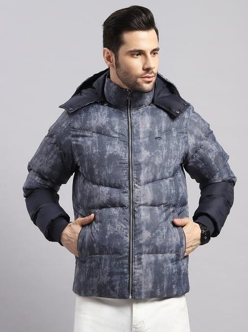 Monte Carlo Charcoal Regular Fit Abstract Puffer Jacket