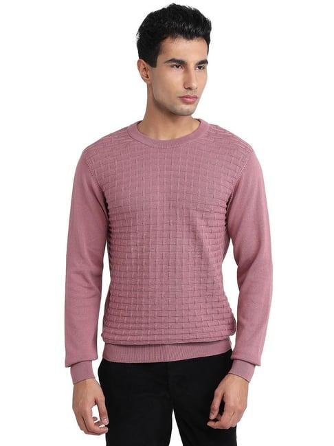 ColorPlus Red Pure Cotton Regular Fit Woven Design Sweater