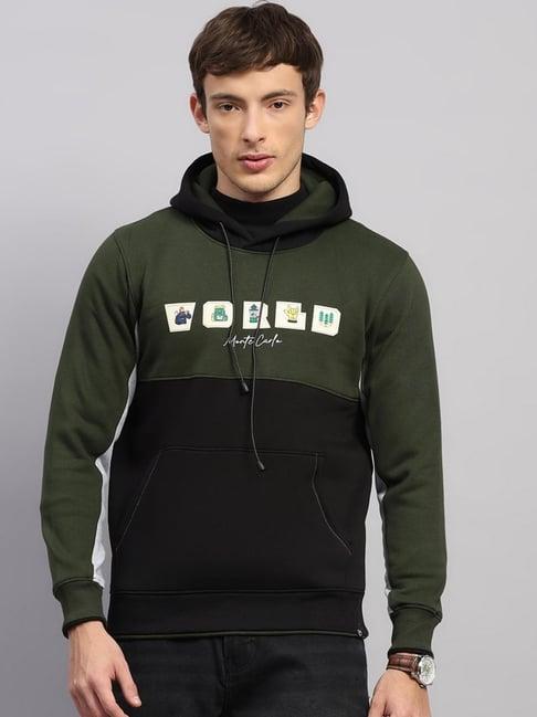 Monte Carlo Olive Regular Fit Solid Pattern Drawstring Closure Long Sleeves Winter Hoodie