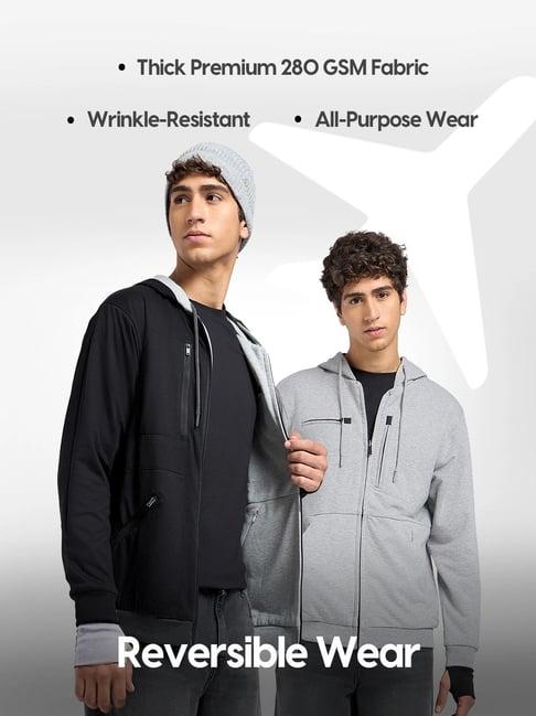 Bewakoof Men's Black Reversible Zipper Airport Hoodies