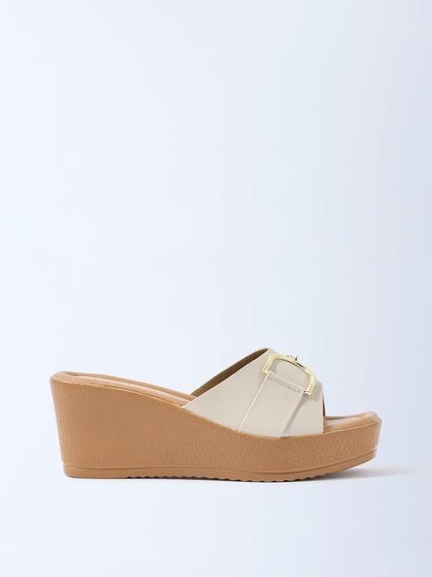 LUNA BLU by Westside Ivory Hardware-Detail Wedge-Heel Sandals