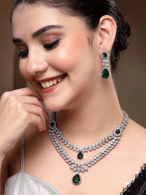 Karatcart Green American Diamond Studded Necklace Set for Women