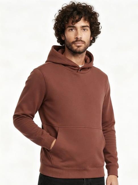 Damensch Autumn Red Regular Fit Solid Hoodie