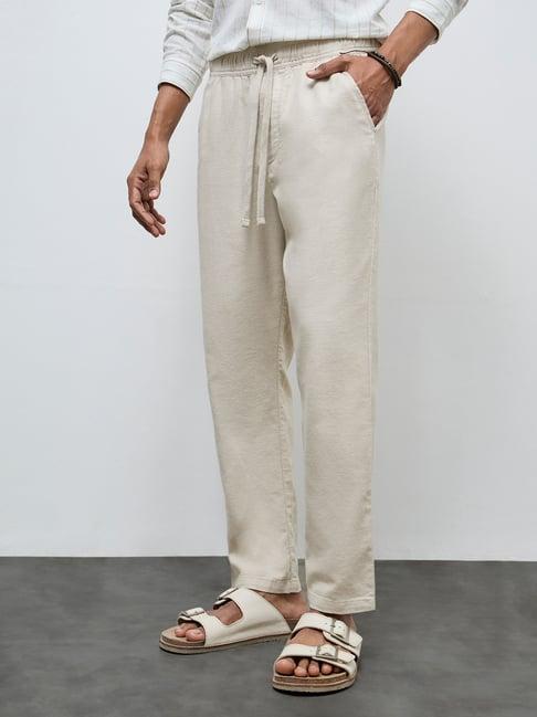 ETA by Westside Light Beige Solid Relaxed-Fit Mid-Rise Chinos