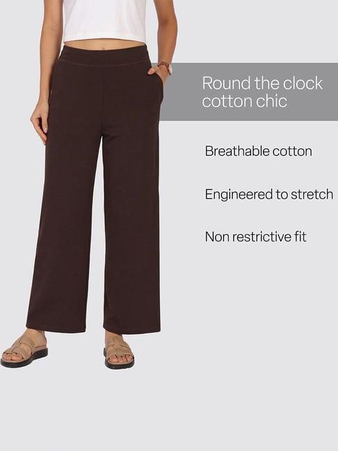Blissclub Brown Cotton Wide Leg Fit Trouser
