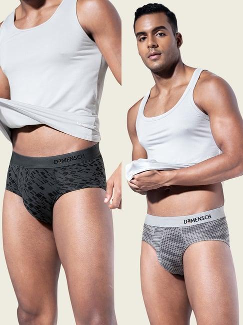 Damensch Deo-Soft Grey Modal Regular Fit Printed Briefs (Pack of 2)