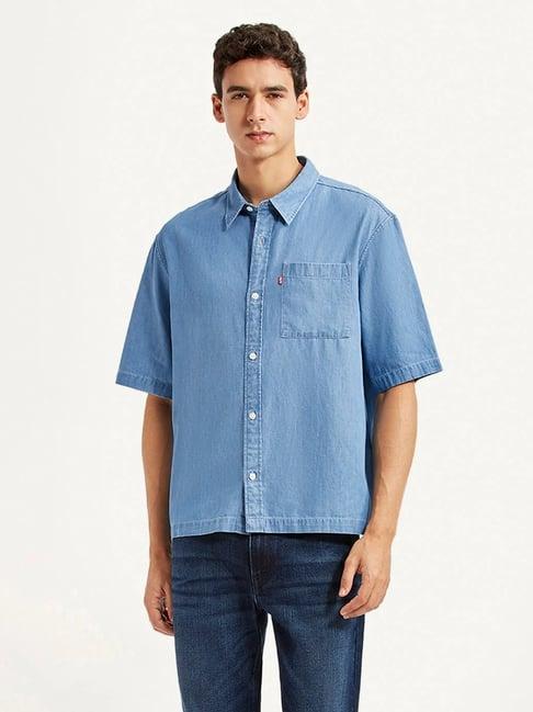 Levi's Men's Solid Light-blue Boxy Shirt