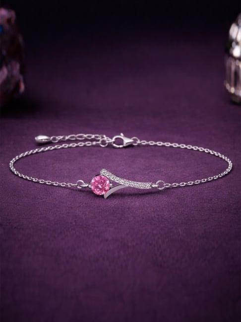 Clara 925 Silver Swiss Zirconia Pink Solitaire Flexible Fit Bracelet