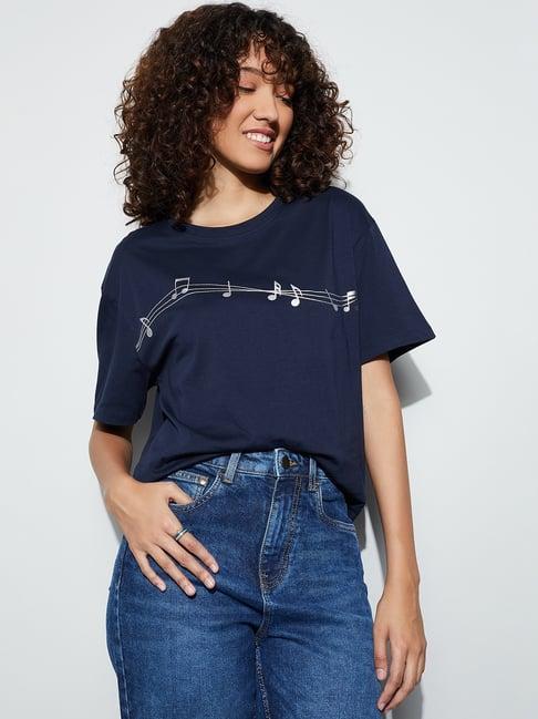 Fame Forever By Lifestyle Navy Cotton T-shirt