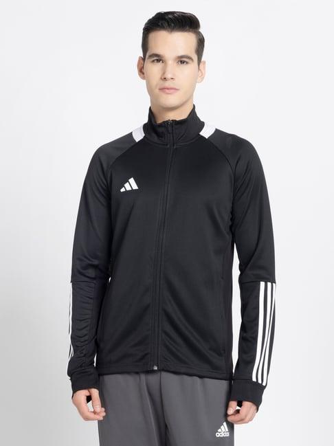 Adidas Black Polyester Regular Fit Printed Sports Jacket