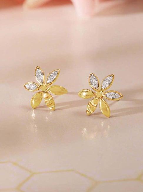 Mia by Tanishq 14k (585) Yellow Gold Diamond Light Buzz Earrings for Women