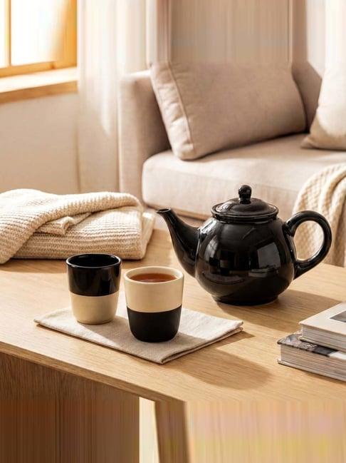 BlackCarrot White & Black Stoneware Kulhad & Kettle Set