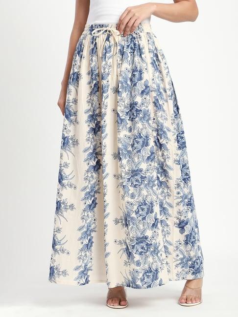 R&B Off White Cotton Printed Skirt