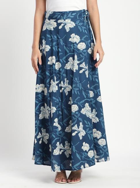 R&B Blue Cotton Printed Skirt