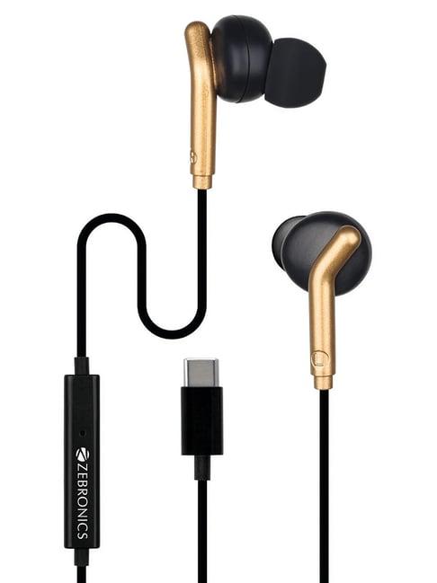 Zebronics Bro Type- C Wired Earphone - Black + Gold